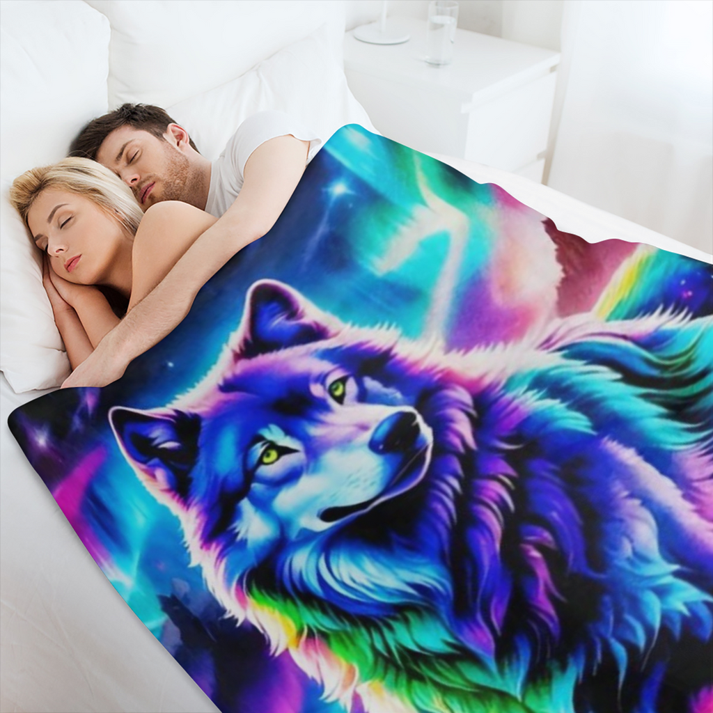 1pc Wolf Print Lightweight Flannel Throw Blanket - Soft, Warm, and Cozy for Sofa, Bed, Travel, Camping, Living Room, Office, Couch, Chair - All- Season Polyester Knit Blanket, Machine Washable, Digita