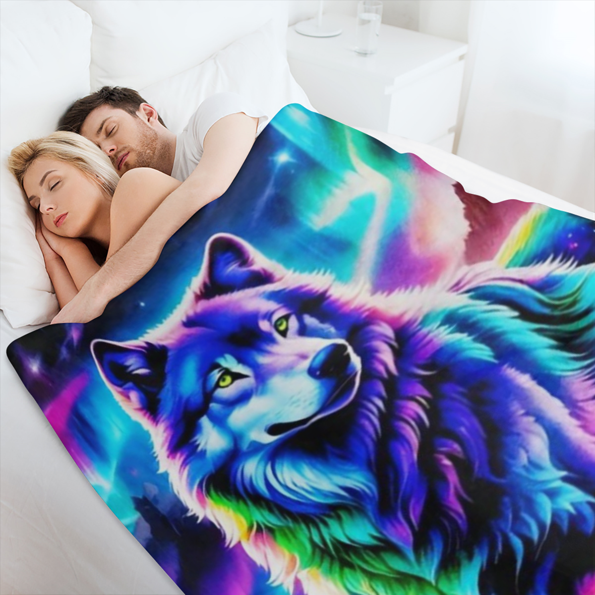 1pc Wolf Print Lightweight Flannel Throw Blanket - Soft, Warm, and Cozy for Sofa, Bed, Travel, Camping, Living Room, Office, Couch, Chair - All- Season Polyester Knit Blanket, Machine Washable, Digita