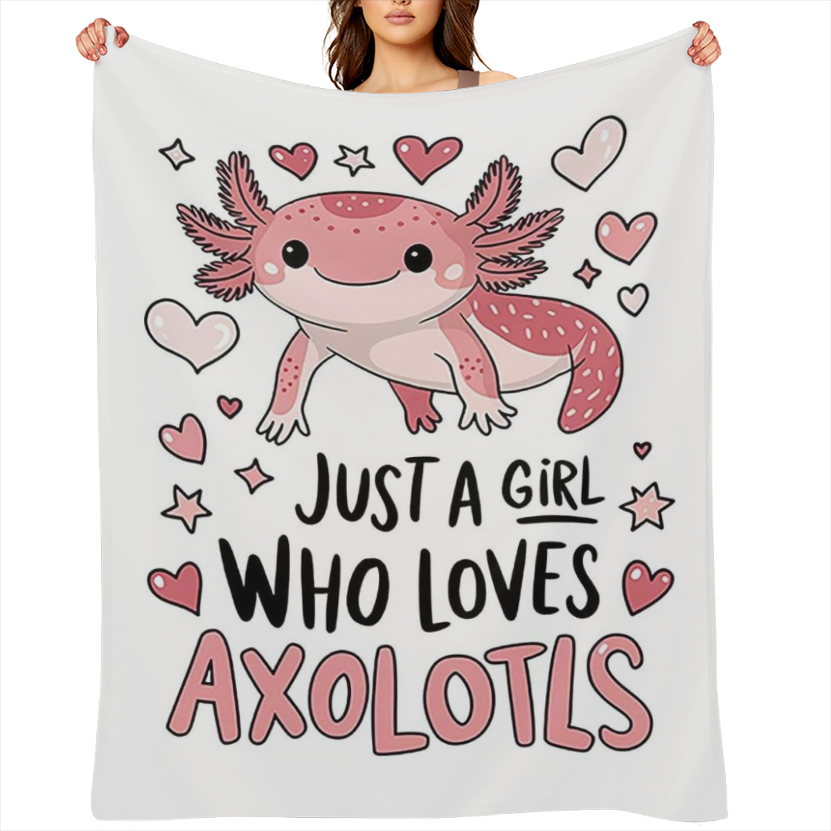1pc Cute Axolotl Blanket Pink Axolotl with Hearts and Stars Print Perfect for Bedroom Decor Sofa Throw Bedspread Couch Cover Picnic Blanket Wall Hanging and Nursery Decor.