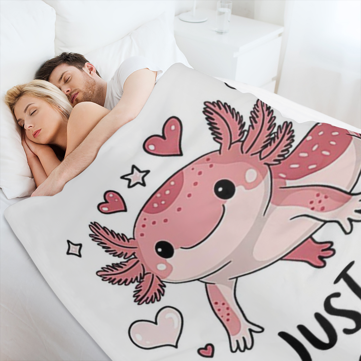 1pc Cute Axolotl Blanket Pink Axolotl with Hearts and Stars Print Perfect for Bedroom Decor Sofa Throw Bedspread Couch Cover Picnic Blanket Wall Hanging and Nursery Decor.