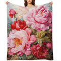 Manta de flores de peon¨ªa contempor¨¢nea - Franela de poli¨¦ster tejida para todas las estaciones, estampado suave y c¨¢lido, impreso digital, manta acogedora para siesta y viaje para decoraci¨®n de