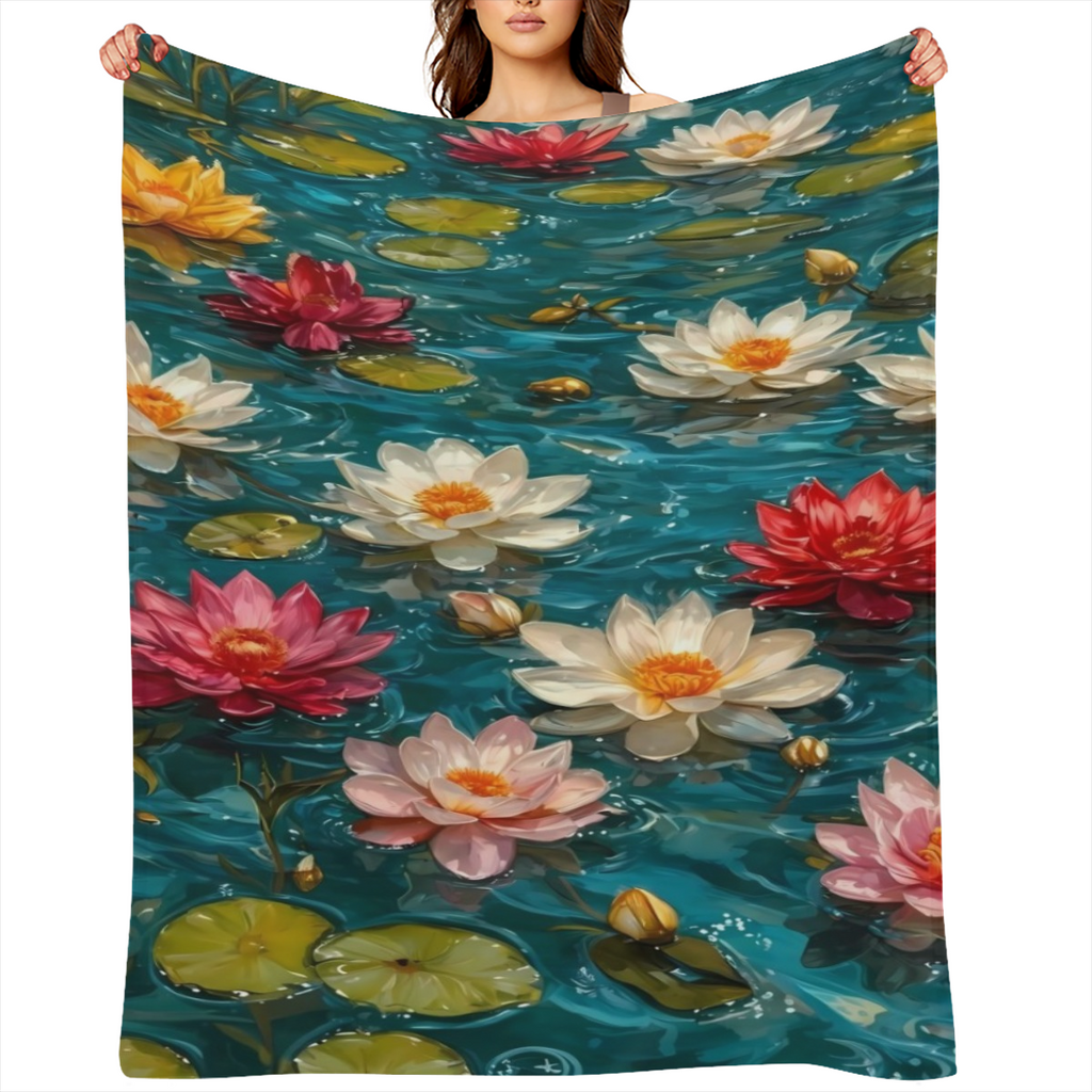 Vintage Lotus Flannel Throw Blanket, Soft, Warm, Durable All-Season Cozy Cover for Couch, Bed, Camping -Large Size 60X80 Inch