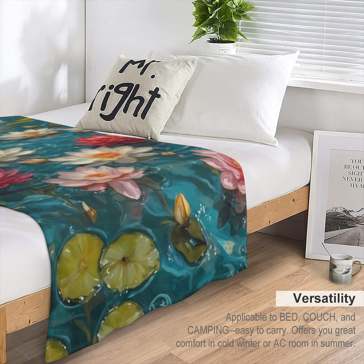 Vintage Lotus Flannel Throw Blanket, Soft, Warm, Durable All-Season Cozy Cover for Couch, Bed, Camping -Large Size 60X80 Inch