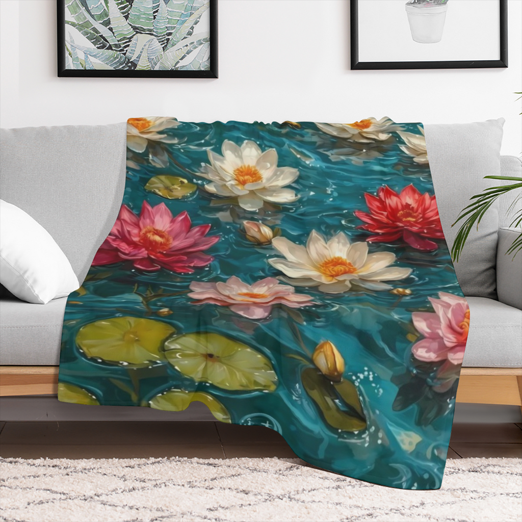 Vintage Lotus Flannel Throw Blanket, Soft, Warm, Durable All-Season Cozy Cover for Couch, Bed, Camping -Large Size 60X80 Inch