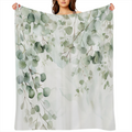 Soft & Cozy Eucalyptus Watercolor Flannel Throw Blanket - Rustic Leaf Design, Lightweight & Versatile for Couch, Bed, or Office Decor, All-Season Comfort, 280GSM Polyester Blend, Cozy Couch Accessory