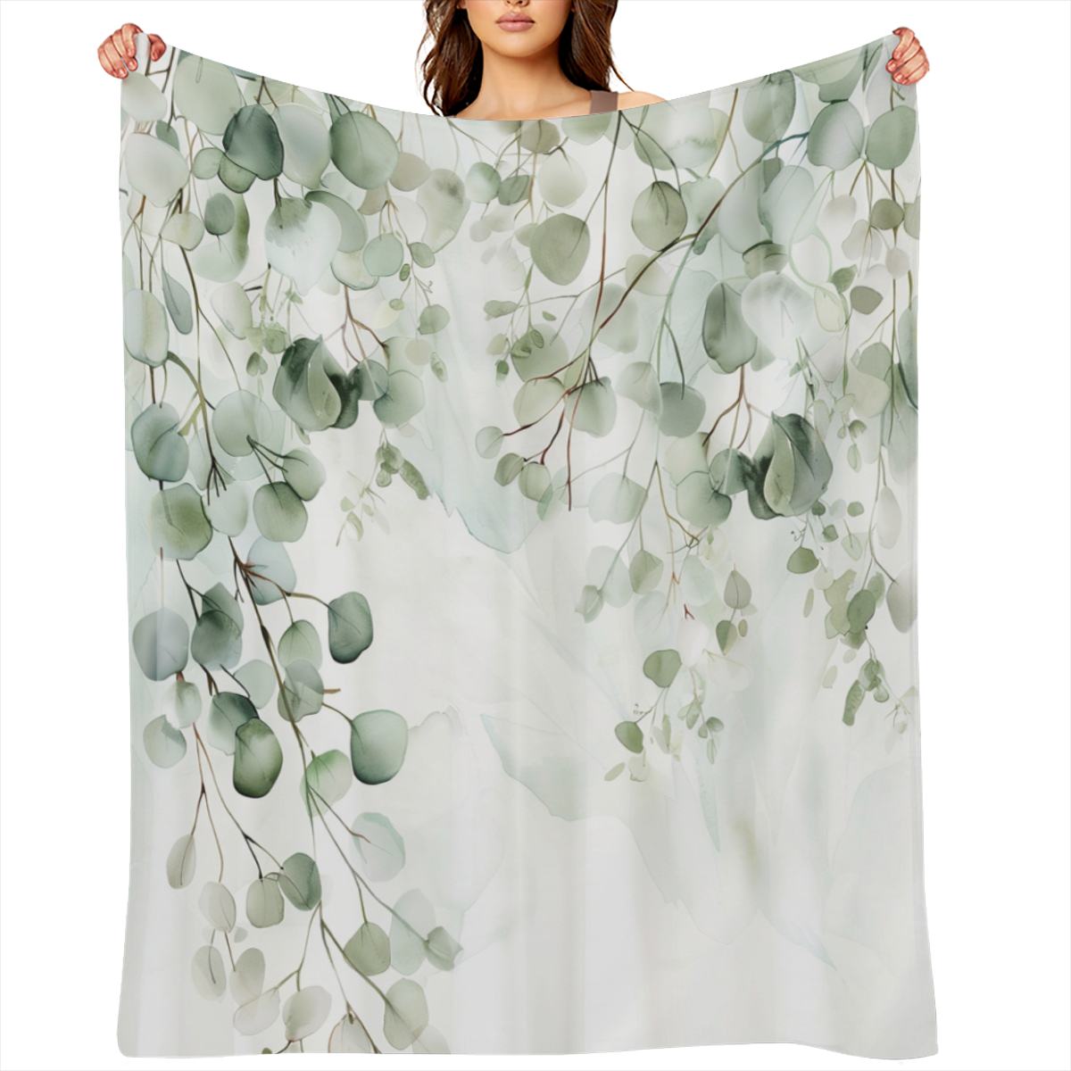 Soft & Cozy Eucalyptus Watercolor Flannel Throw Blanket - Rustic Leaf Design, Lightweight & Versatile for Couch, Bed, or Office Decor, All-Season Comfort, 280GSM Polyester Blend, Cozy Couch Accessory