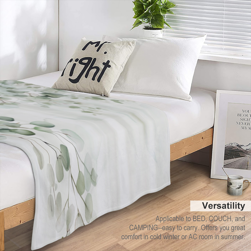 Soft & Cozy Eucalyptus Watercolor Flannel Throw Blanket - Rustic Leaf Design, Lightweight & Versatile for Couch, Bed, or Office Decor, All-Season Comfort, 280GSM Polyester Blend, Cozy Couch Accessory