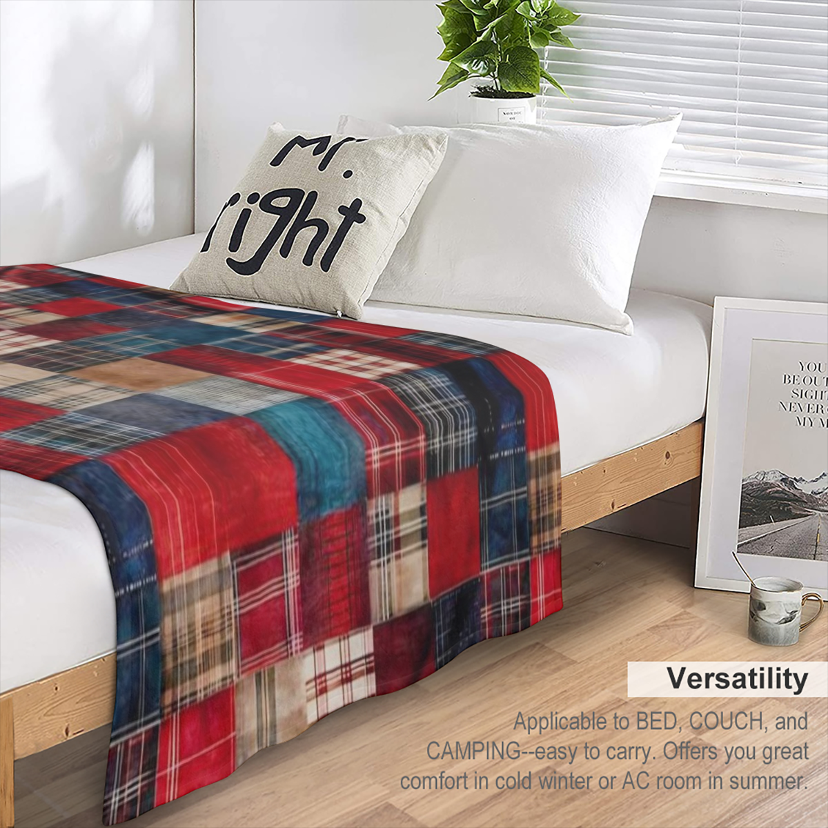 1pc Traditional-Style Plaid Flannel Fleece Blanket - All Seasons Machine Washable Stain Tear Resistant Digital Print Quilted Polyester Knit Fabric Soft Warm Multipurpose Throw for Home Decor