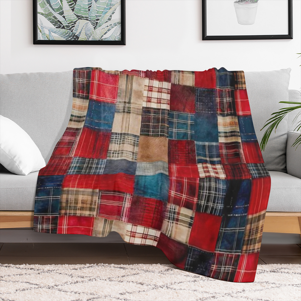 1pc Traditional-Style Plaid Flannel Fleece Blanket - All Seasons Machine Washable Stain Tear Resistant Digital Print Quilted Polyester Knit Fabric Soft Warm Multipurpose Throw for Home Decor
