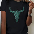 Women'S Crew Neck Casual Top for Summer, Classic And Simple, Fashionable And Versatile Women'S Clothing Bull Pattern Design