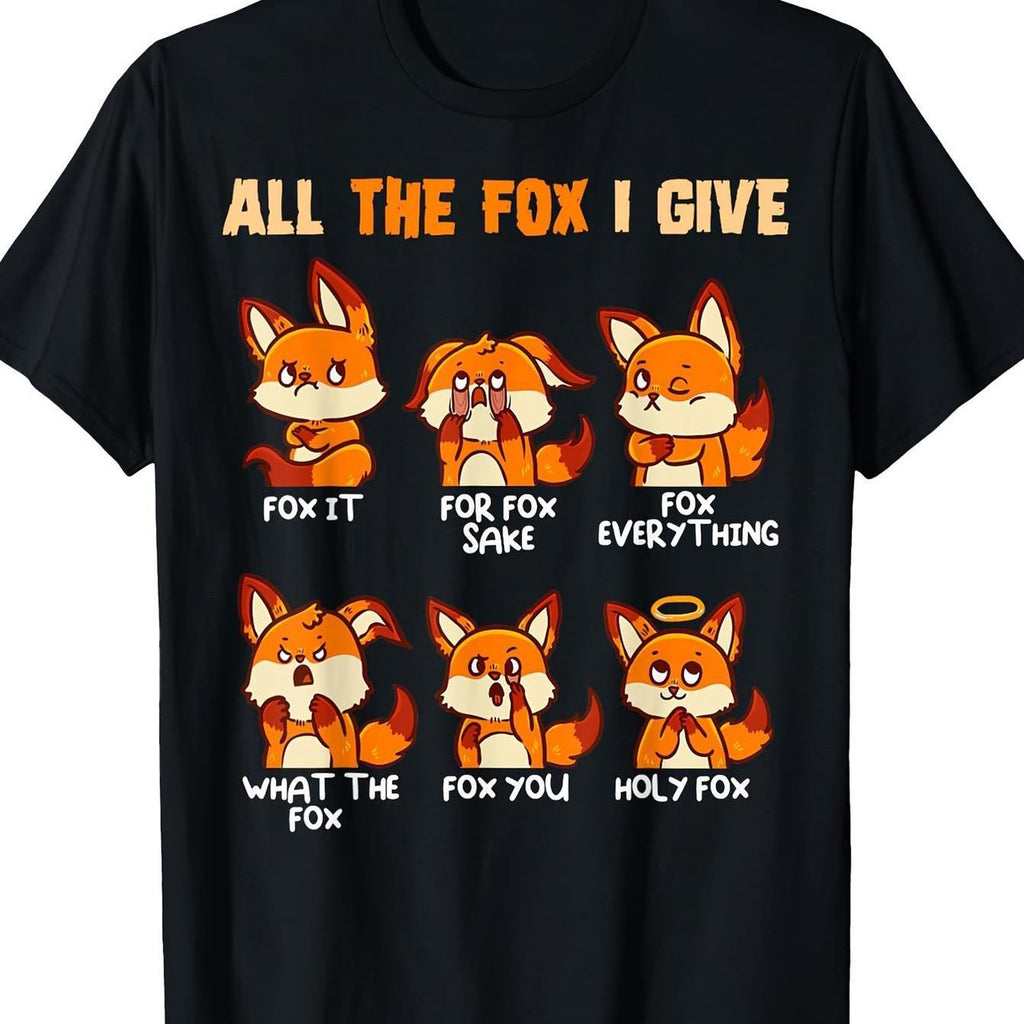 Funny Red Fox Graphic T-Shirt - 'All the Foxes I Gave' Design, 100% Cotton, Short Sleeve, Casual Fit, Machine Washable, Men’s Fashion Tee
