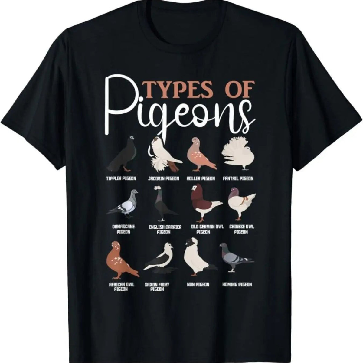 & Unisex Bird Lover Pieon T-Shirt - Pigeon & Bird Species Print, All-Season Casual Short Sleeve Round Neck Tee, Durable Digital Transfer Design, Birdwatching Gift for Ornithologists & Casual Attire