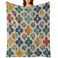 A vintage geometric floral print fleece blanket - soft, warm, all year round knitted polyester blanket for sofas, beds, offices, camping, travel - the ideal gift for any occasion.