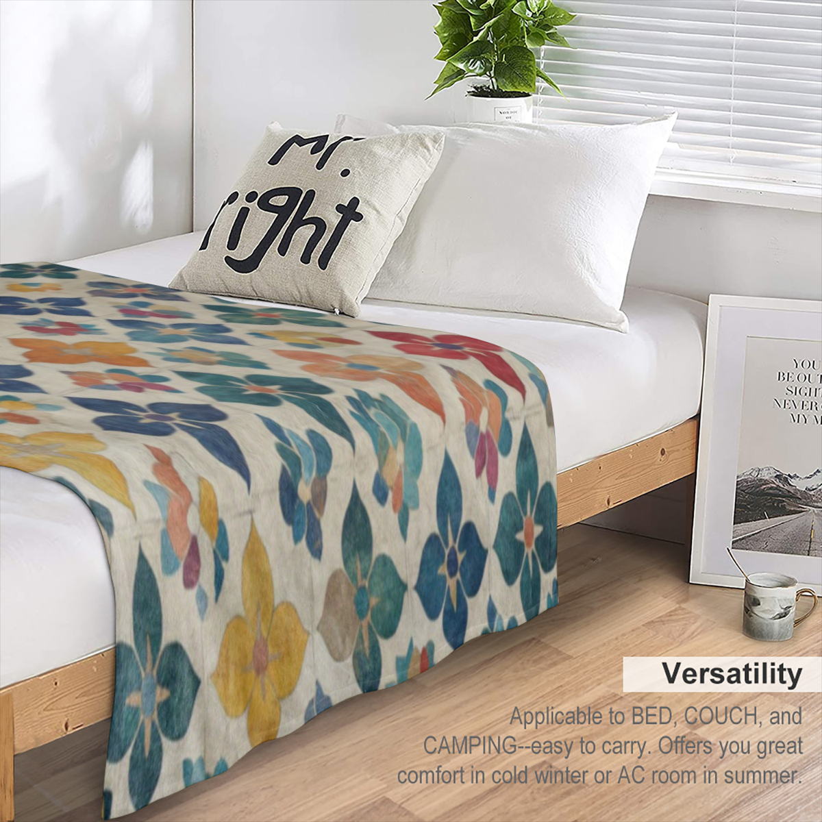 A vintage geometric floral print fleece blanket - soft, warm, all year round knitted polyester blanket for sofas, beds, offices, camping, travel - the ideal gift for any occasion.