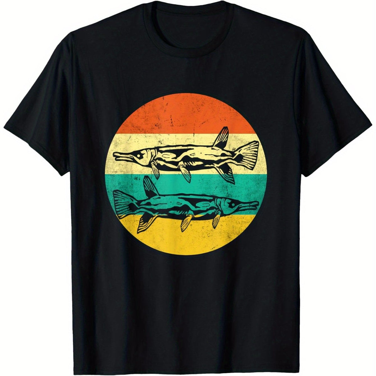 T-shirt Homme Vintage Graphique Pêche Design Truite Rétro Années 70/80 avec Bande Arc-en-ciel
