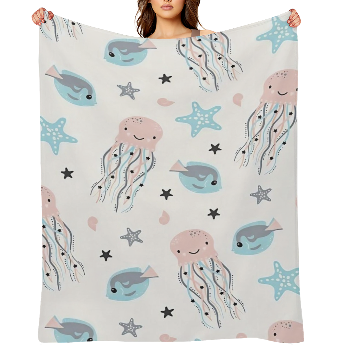 Cute Jellyfish Baby Blanket Cotton Blanket for Infants, Lightweight Soft Receiving Blanket & Swaddling Blanket for Crib, Stroller, Nursery Blankets
