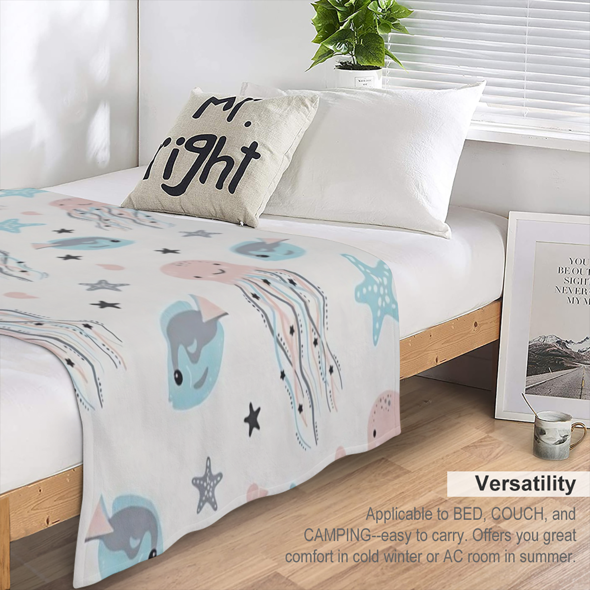 Cute Jellyfish Baby Blanket Cotton Blanket for Infants, Lightweight Soft Receiving Blanket & Swaddling Blanket for Crib, Stroller, Nursery Blankets