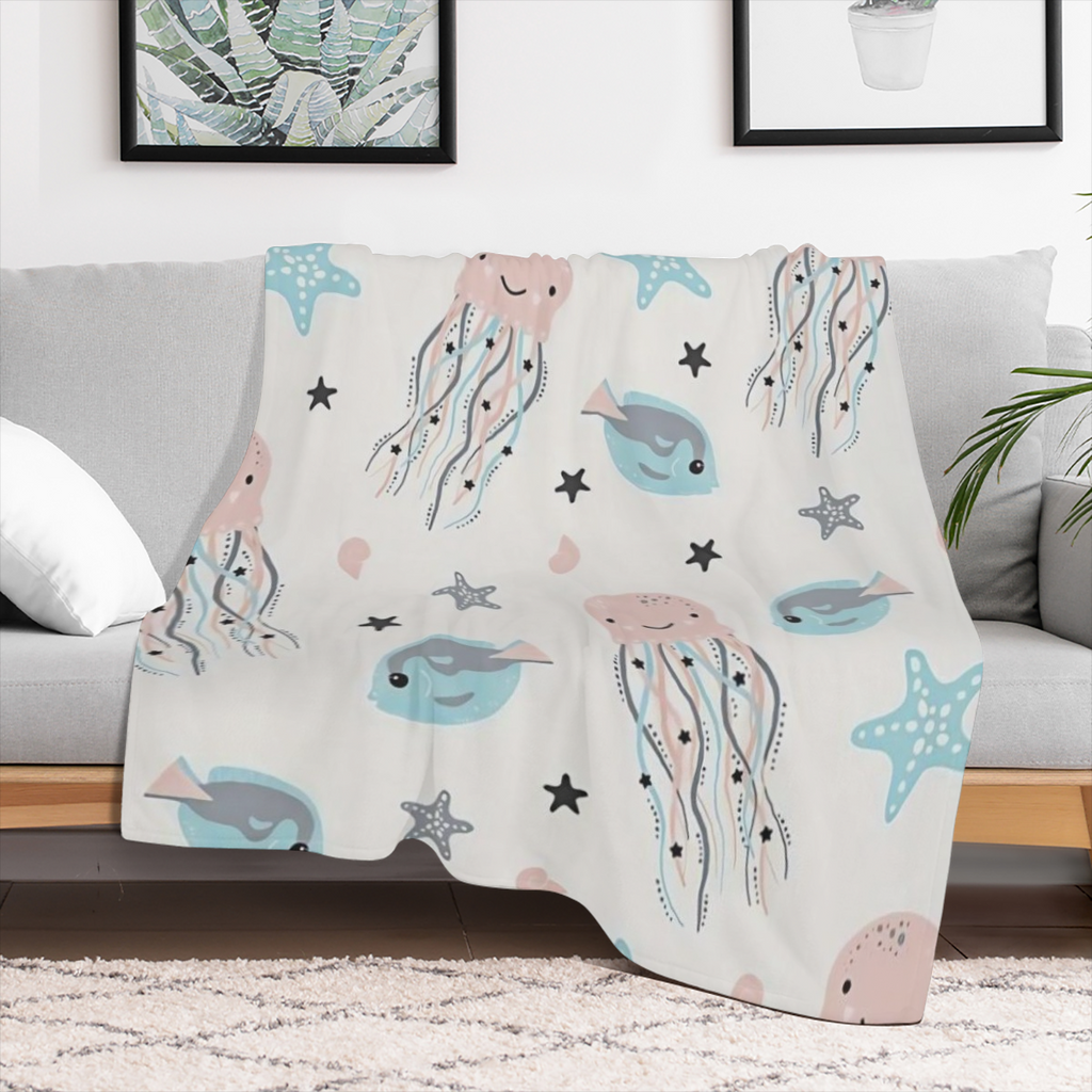 Cute Jellyfish Baby Blanket Cotton Blanket for Infants, Lightweight Soft Receiving Blanket & Swaddling Blanket for Crib, Stroller, Nursery Blankets