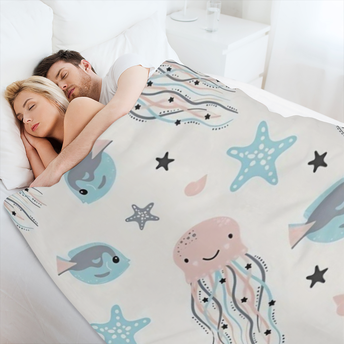 Cute Jellyfish Baby Blanket Cotton Blanket for Infants, Lightweight Soft Receiving Blanket & Swaddling Blanket for Crib, Stroller, Nursery Blankets