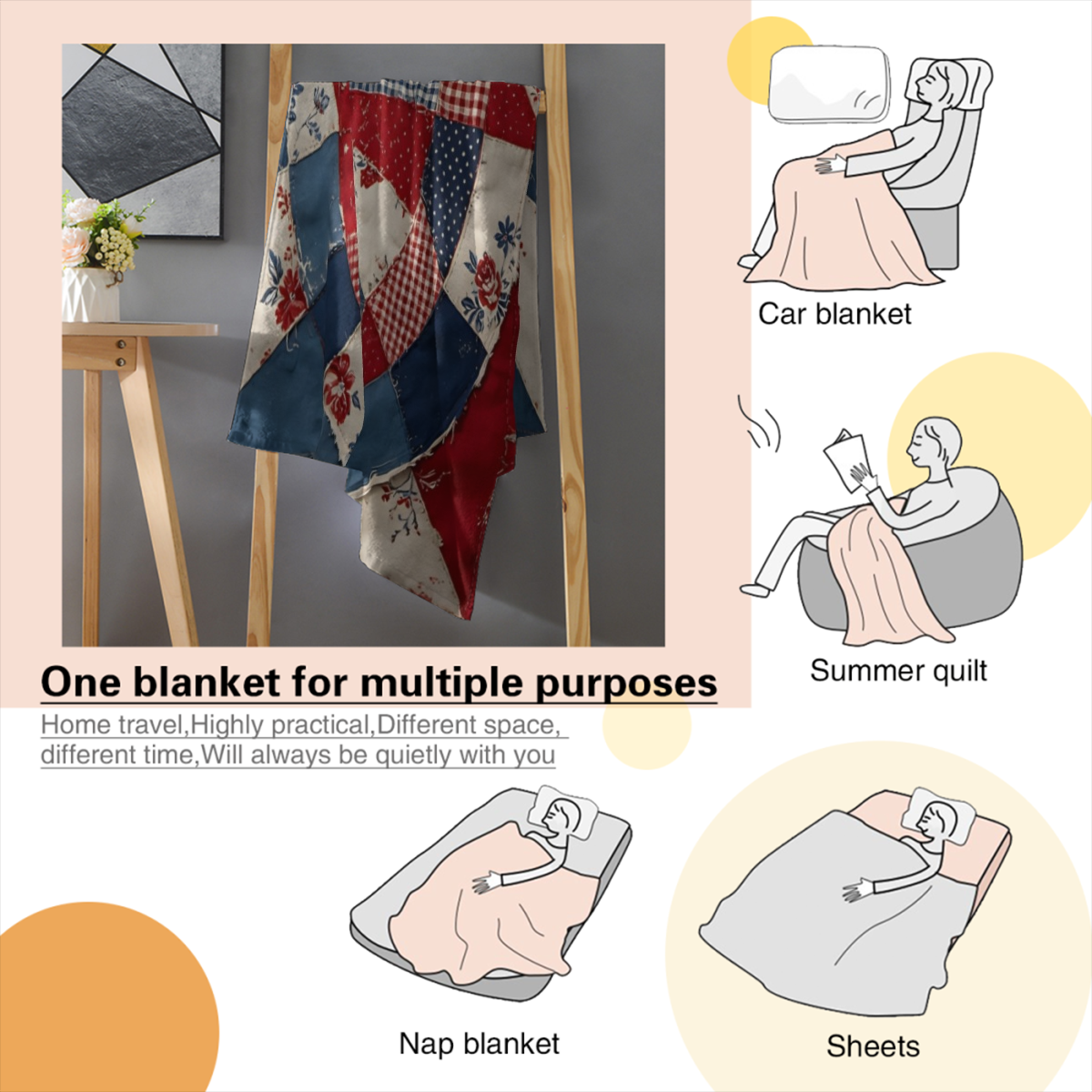 2d Flat 1pc Patchwork Red White Blue Quilt Pattern Cozy Throw Blanket, 4th Of July, Vibrant Patriotic Star Spangled Design, Ideal for Living Room Sofa, Bedroom Bed, Outdoor Picnic, for Families, Patri