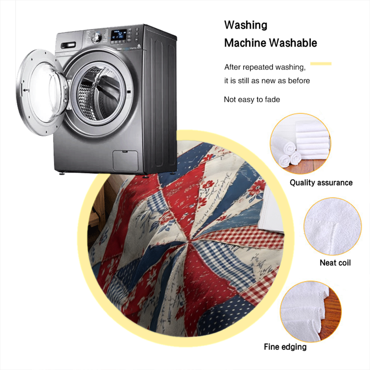 2d Flat 1pc Patchwork Red White Blue Quilt Pattern Cozy Throw Blanket, 4th Of July, Vibrant Patriotic Star Spangled Design, Ideal for Living Room Sofa, Bedroom Bed, Outdoor Picnic, for Families, Patri