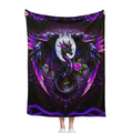 1pc Heavyweight 280GSM Dragon Print Flannel Blanket - Dark Purple & Black Dragon Scales with White Rose & Chinese Dragon Motif, Soft Warm All-Season Bedspread, Fantasy Bedding for Queen/King Size Beds