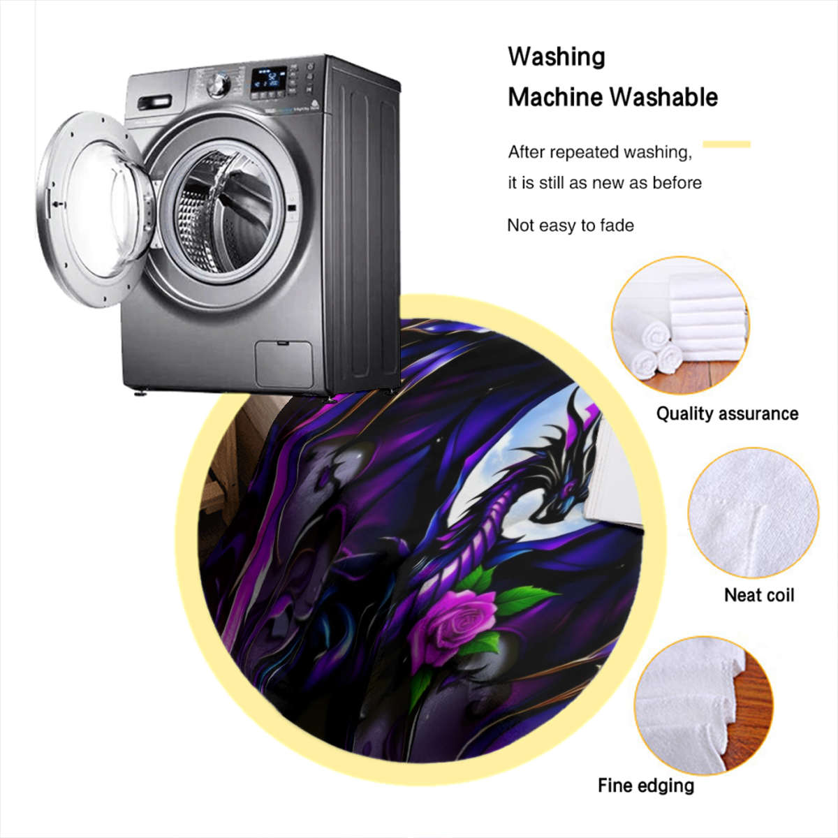1pc Heavyweight 280GSM Dragon Print Flannel Blanket - Dark Purple & Black Dragon Scales with White Rose & Chinese Dragon Motif, Soft Warm All-Season Bedspread, Fantasy Bedding for Queen/King Size Beds