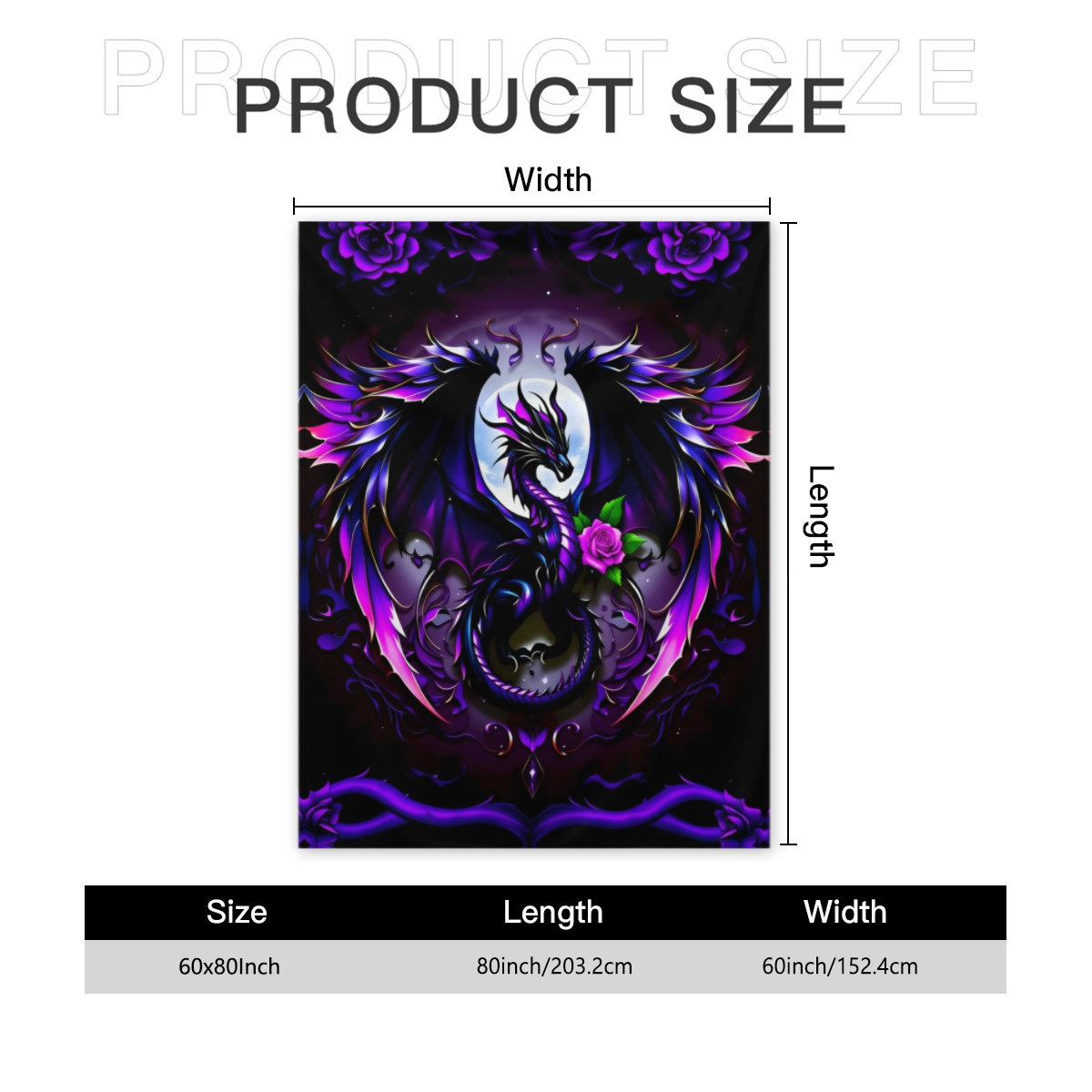 1pc Heavyweight 280GSM Dragon Print Flannel Blanket - Dark Purple & Black Dragon Scales with White Rose & Chinese Dragon Motif, Soft Warm All-Season Bedspread, Fantasy Bedding for Queen/King Size Beds