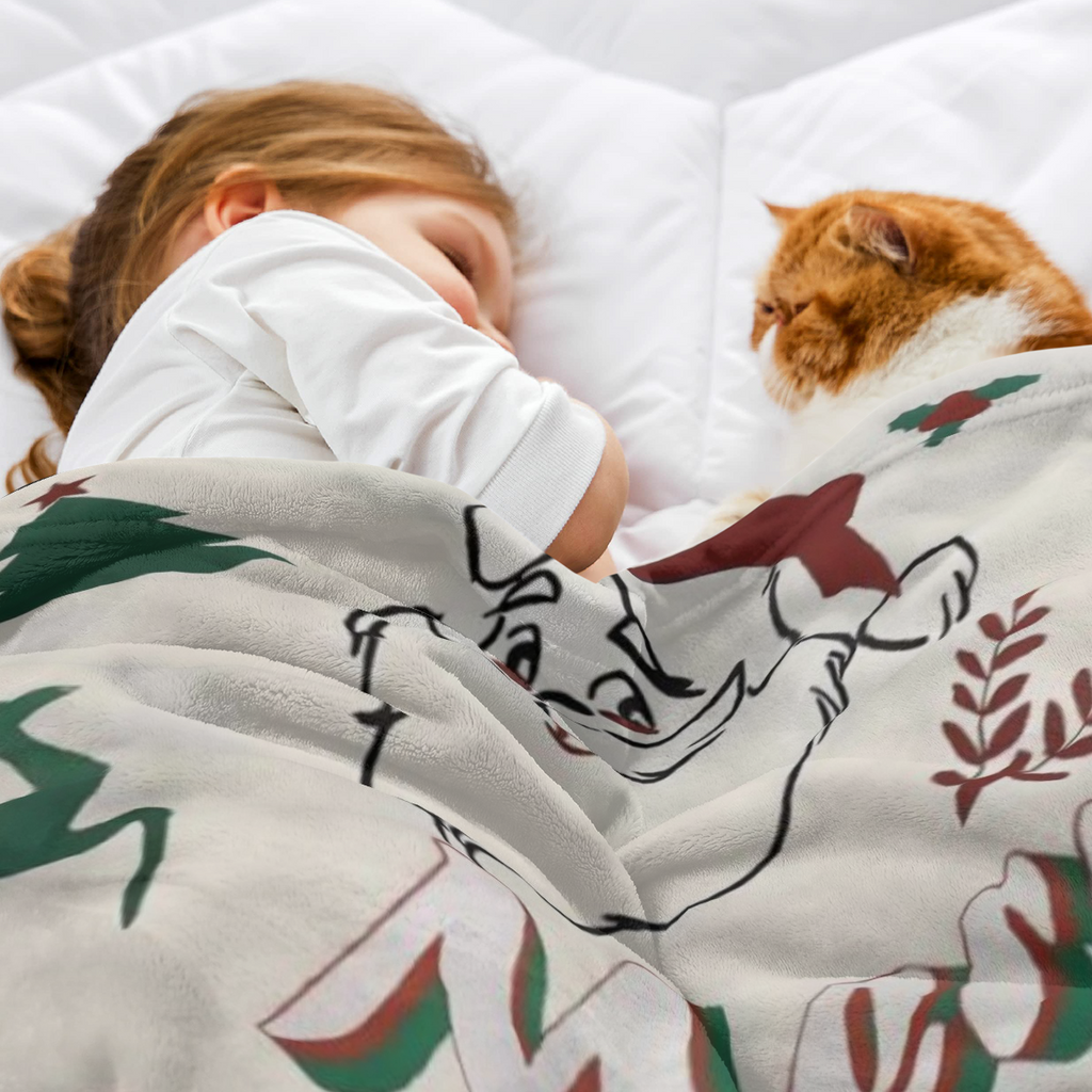 Ecervent Manta Navide?a de 300GSM - Felpa Doble Cara con Estampado de Santa y Renos, Hojas Verdes en el Reverso, Ultra Suave para Todas las Estaciones, Grande (30x40 a 60x80 Pulgadas) - Lavable a M¨¢