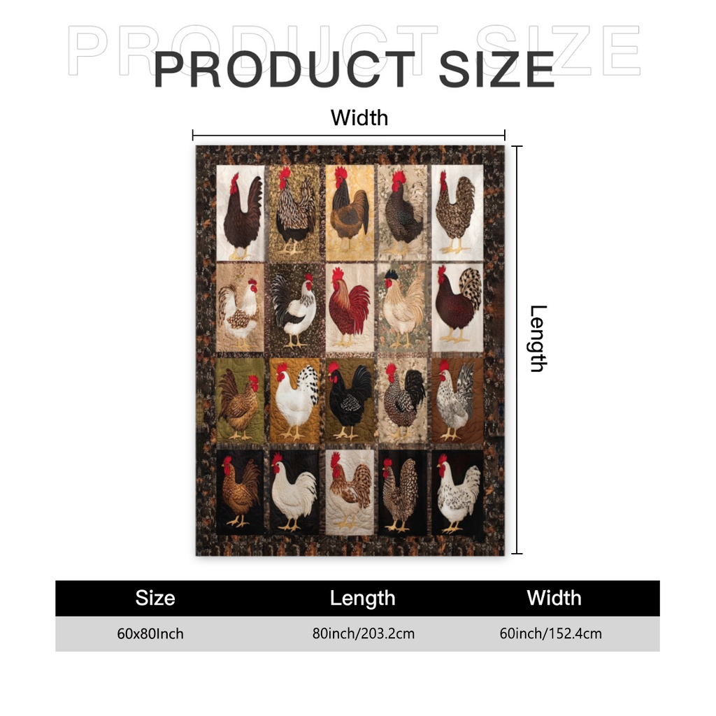 300GSM 1pc Cozy Vintage Rooster Hen Print Flannel Throw Blanket Soft Warm Polyester, Farmhouse Chicken Design, All-Season Multi-Use for Sofa Bed Camping Office Travel, Machine Washable Gift, Cozy Home