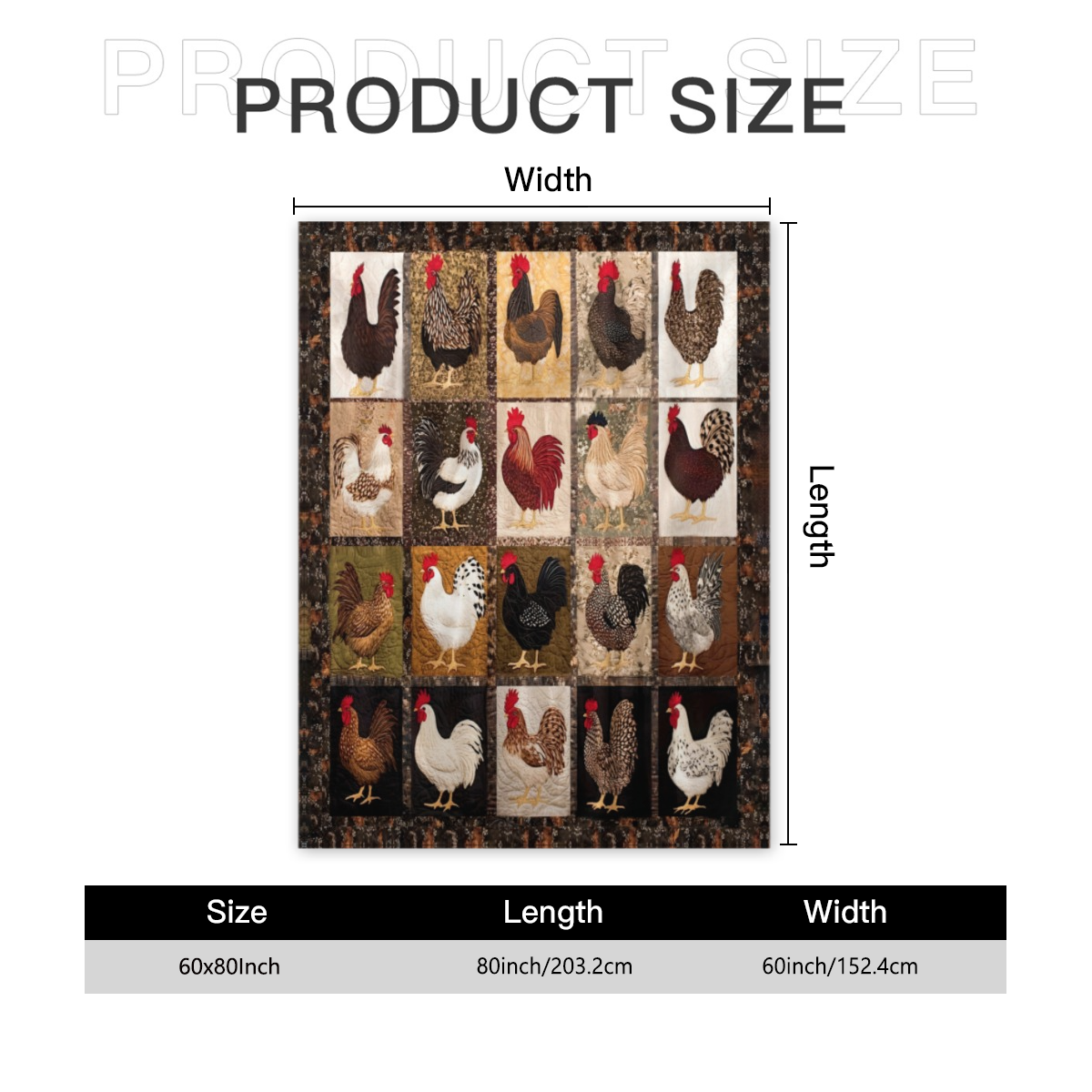 300GSM 1pc Cozy Vintage Rooster Hen Print Flannel Throw Blanket Soft Warm Polyester, Farmhouse Chicken Design, All-Season Multi-Use for Sofa Bed Camping Office Travel, Machine Washable Gift, Cozy Home