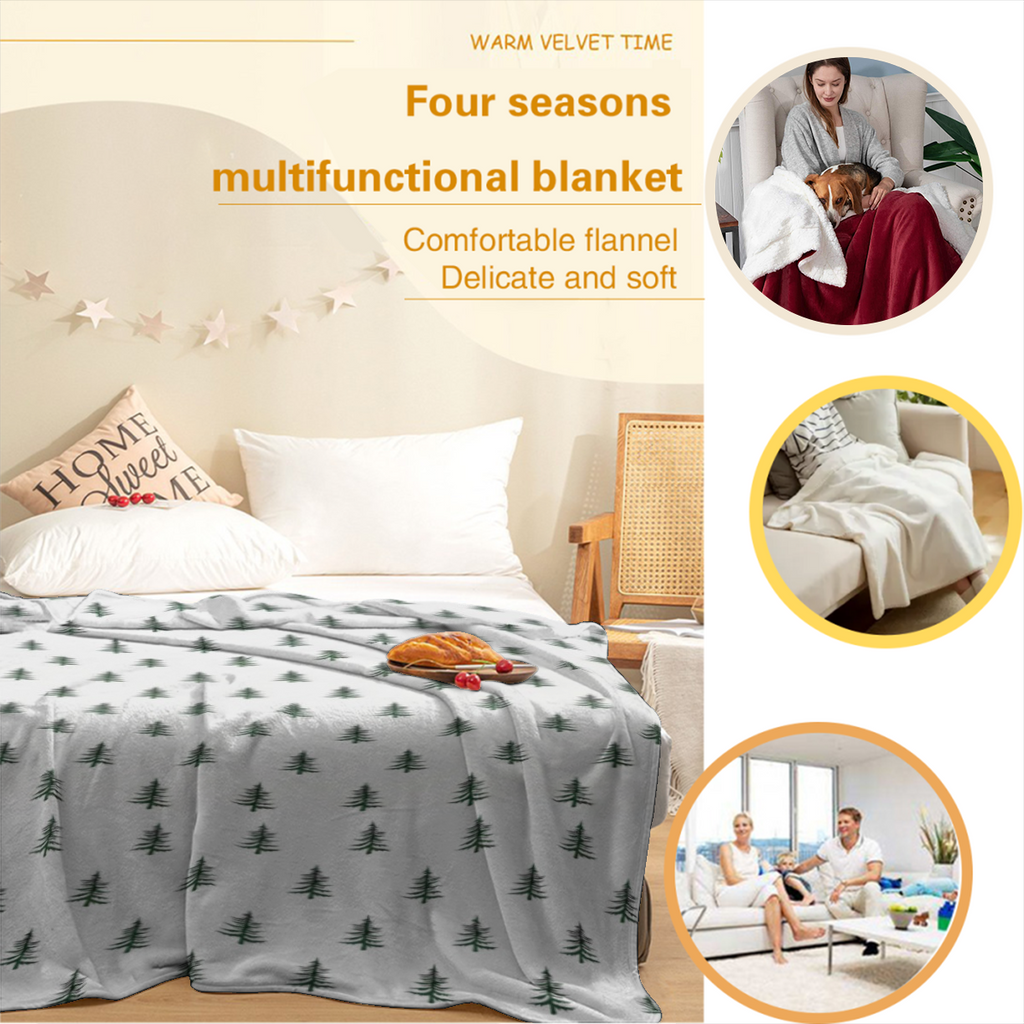 Christmas Tree Print Plush Flannel Throw Blanket - Soft Cozy All-Season Holiday Blanket With Green Pine Pattern Luxury Decorative Couch Bedspread For Living Room Holiday Home Decor