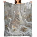 Cozy Christmas blanket for all seasons with festive trees and winter figures - soft and warm for sofas, beds, offices and travel - perfect holiday gift for boys, girls and adults
