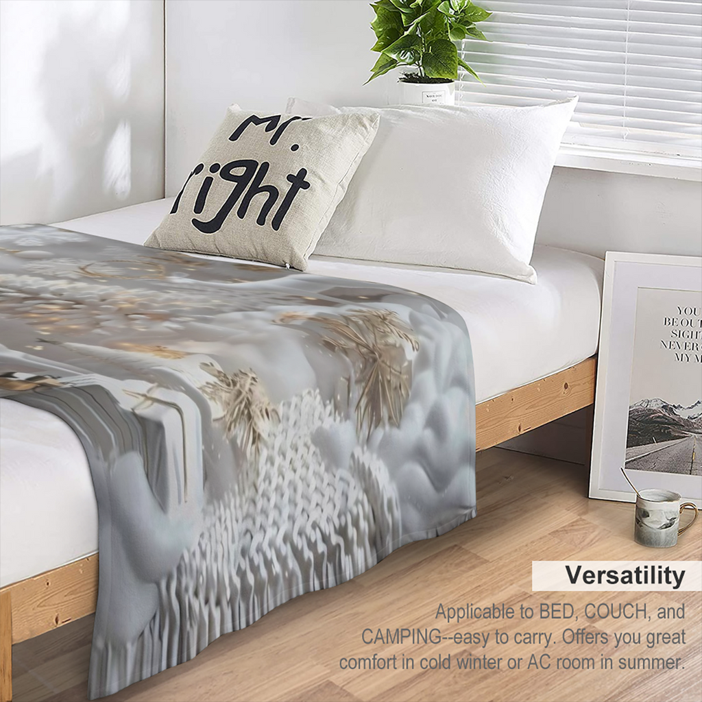 Cozy Christmas blanket for all seasons with festive trees and winter figures - soft and warm for sofas, beds, offices and travel - perfect holiday gift for boys, girls and adults