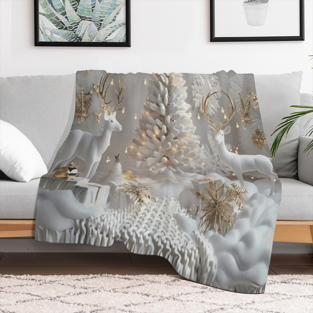 Cozy Christmas blanket for all seasons with festive trees and winter figures - soft and warm for sofas, beds, offices and travel - perfect holiday gift for boys, girls and adults