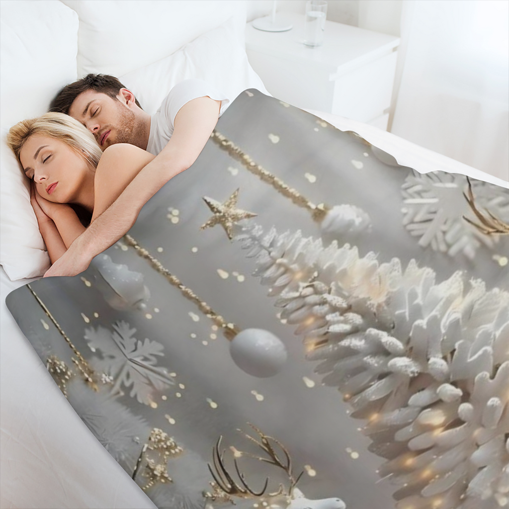 Cozy Christmas blanket for all seasons with festive trees and winter figures - soft and warm for sofas, beds, offices and travel - perfect holiday gift for boys, girls and adults
