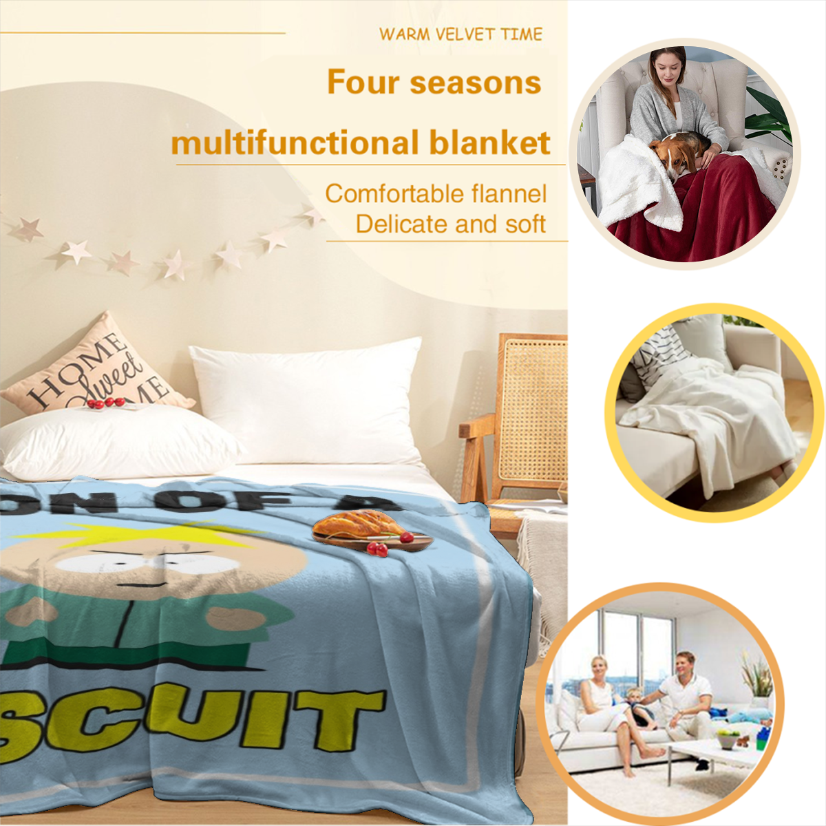 South Park Throw Blanket - Butters Son Of A Biscuit Fuzzy Soft Fleece Throw Blanket For Bed Or Couch 46" X 60", Soft And Comfortable Flannel Blanket
