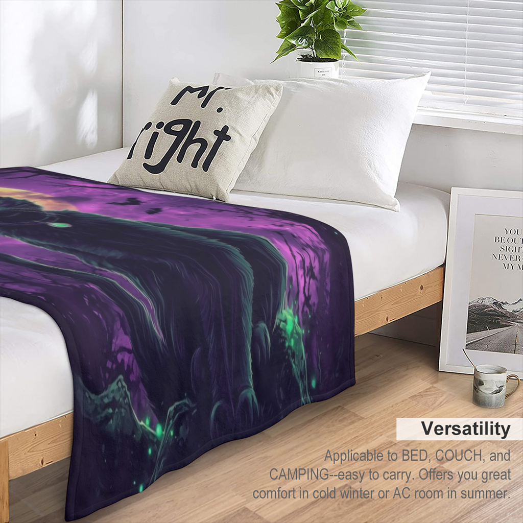 1pc Halloween Black Cat Blanket Soft Flannel Polyester Throw with Spooky Moonlit Forest Design, Perfect for Home Decor, Outdoor Adventures, and Holiday Gifts ( 280- 300g) , Halloween Decorations
