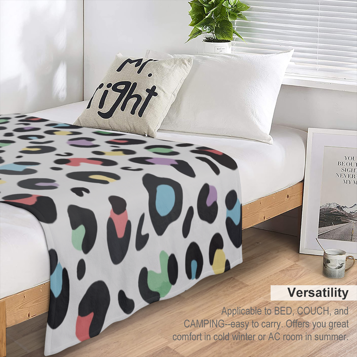 1 colorful leopard print flannel blanket soft, lightweight and warm, perfect for sofa, couch, bed or travel perfect gift for Valentine' s Day, Father' s Day, Mother' s Day and Easter