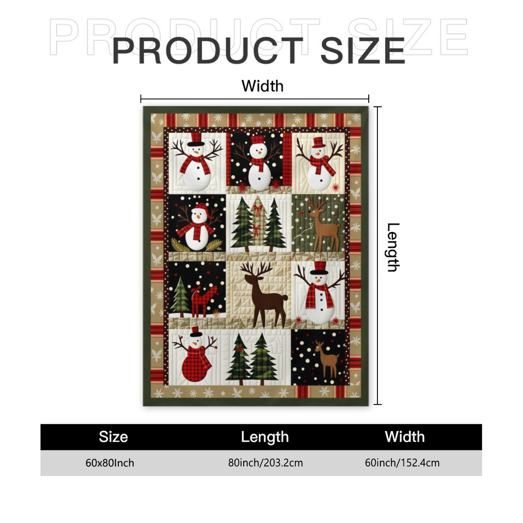 [Cozy Christmas Quilt] Cozy Christmas Flannel Quilt| Snowman, Reindeer Cedar Print Warm Soft Patchwork Throw For Sofa, Bed, Car, Office, Camping Travel - Vintage Style With Plaid Border, All-Season Gi