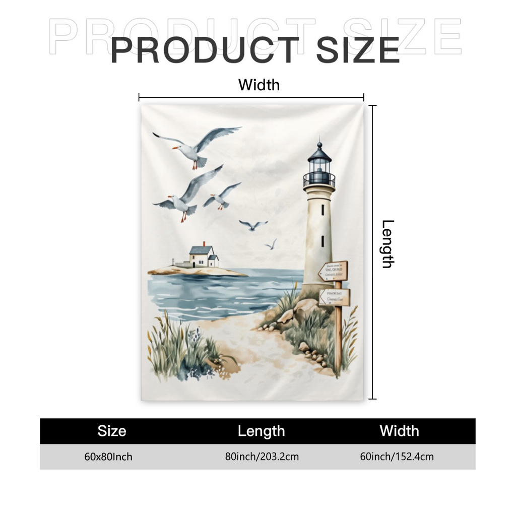 Cozy Vintage Lighthouse & Seagulls Print Flannel Blanket - Soft Warm All-Season Nautical Theme Throw for Sofa Bed Car Office Camping Travel - Machine Washable Gift with Coastal Lighthouse Seagulls Wav