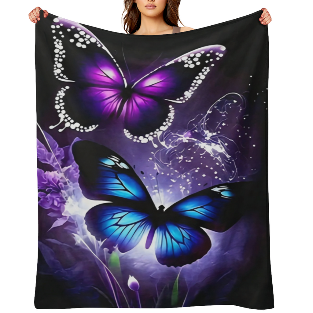 Breathable Polyester Comforter Hypoallergenic Breathable Polyester All-Season Comforter - Contemporary Flannel Bed Blanket with Purple and Blue Butterfly Design - Easy-Care 1pc