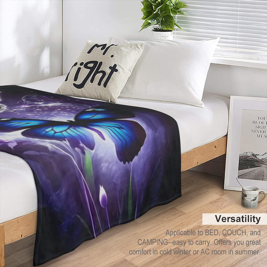 Breathable Polyester Comforter Hypoallergenic Breathable Polyester All-Season Comforter - Contemporary Flannel Bed Blanket with Purple and Blue Butterfly Design - Easy-Care 1pc