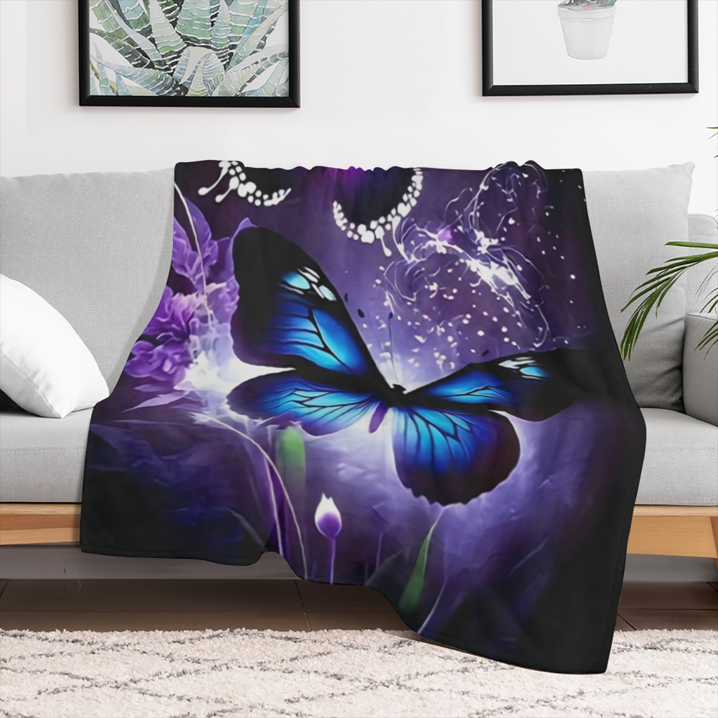 Breathable Polyester Comforter Hypoallergenic Breathable Polyester All-Season Comforter - Contemporary Flannel Bed Blanket with Purple and Blue Butterfly Design - Easy-Care 1pc