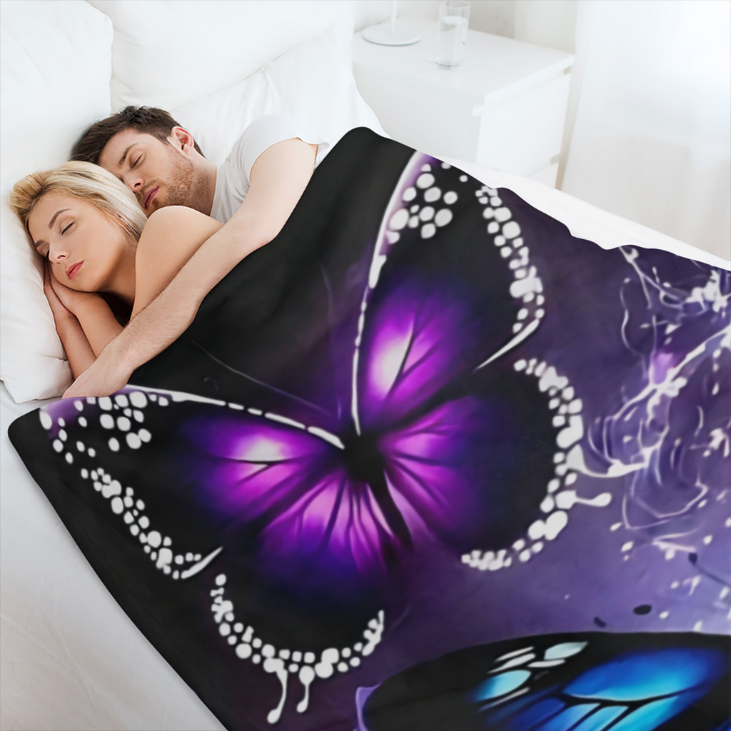 Breathable Polyester Comforter Hypoallergenic Breathable Polyester All-Season Comforter - Contemporary Flannel Bed Blanket with Purple and Blue Butterfly Design - Easy-Care 1pc