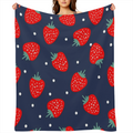 Simple Strawberries Dark Ripe Blanket Gifts, Warmth Soft Flannel Blankets for Gilrs, Birthday Gifts for Her, Love Simple Strawberries Dark Ripe 280GSM Throw Blankets Gifts for Him, Best Gift Ideas for