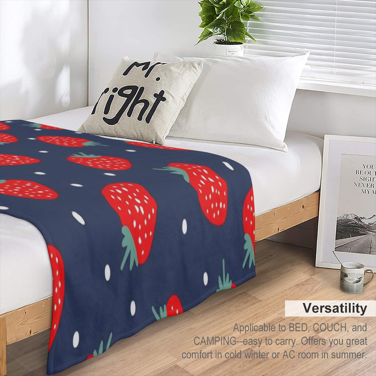 Simple Strawberries Dark Ripe Blanket Gifts, Warmth Soft Flannel Blankets for Gilrs, Birthday Gifts for Her, Love Simple Strawberries Dark Ripe 280GSM Throw Blankets Gifts for Him, Best Gift Ideas for