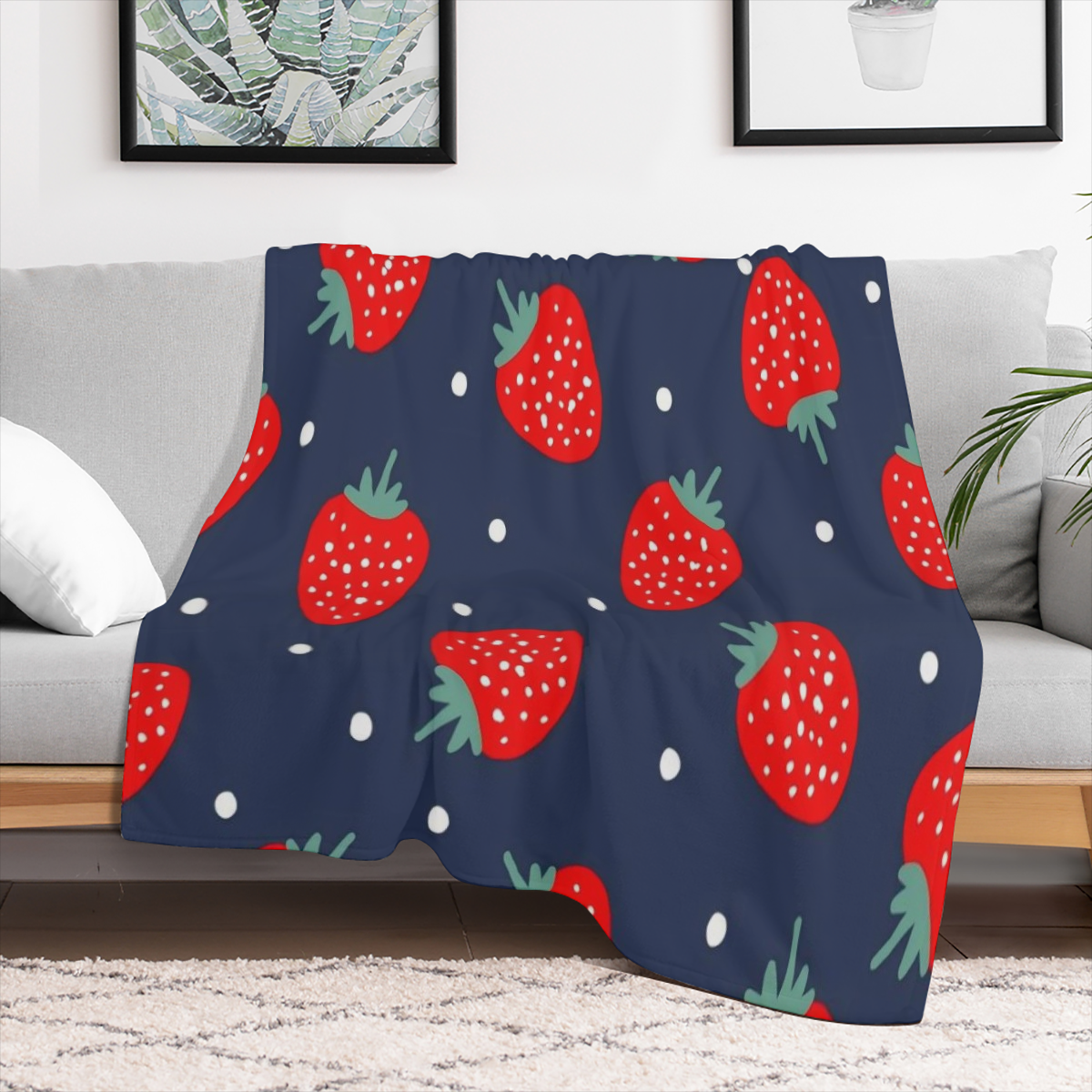 Simple Strawberries Dark Ripe Blanket Gifts, Warmth Soft Flannel Blankets for Gilrs, Birthday Gifts for Her, Love Simple Strawberries Dark Ripe 280GSM Throw Blankets Gifts for Him, Best Gift Ideas for