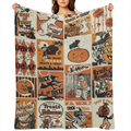 All- Season Polyester Traditional Halloween Horror Theme Knitted Throw Blanket - Multiple Embellishments - Vintage Trick or Treat & Jack- o' - Lantern Patterns