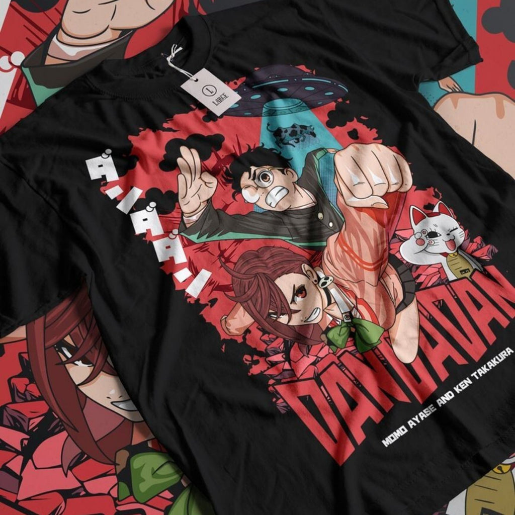 Dandadan Okarun Momo Turbo Cosplay T-Shirt - Vibrant Anime Print with Momo & Other Characters, Black Cotton Crew Neck, Perfect for Fans & Casual Wear, All-Season Comfort, Anime T Shirts